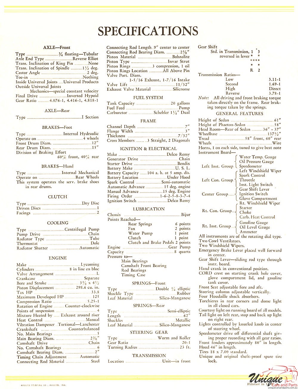 1929 Cord Catalogue Page 1